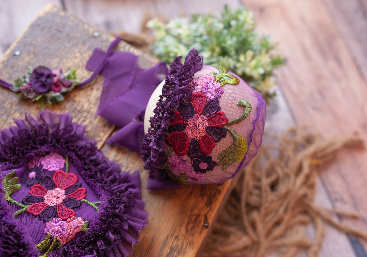 Grace - Embroidered Florals on Purple