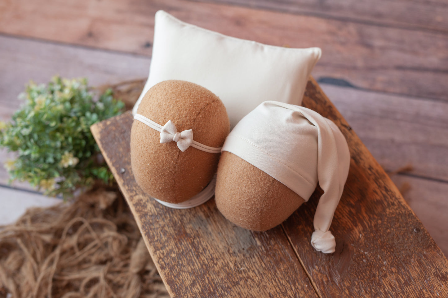 Bone White - Sleepy Cap, Pillow and Simple Bow Tieback