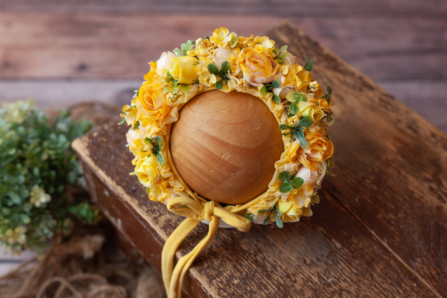 Yellow Newborn Floral Bonnet #3