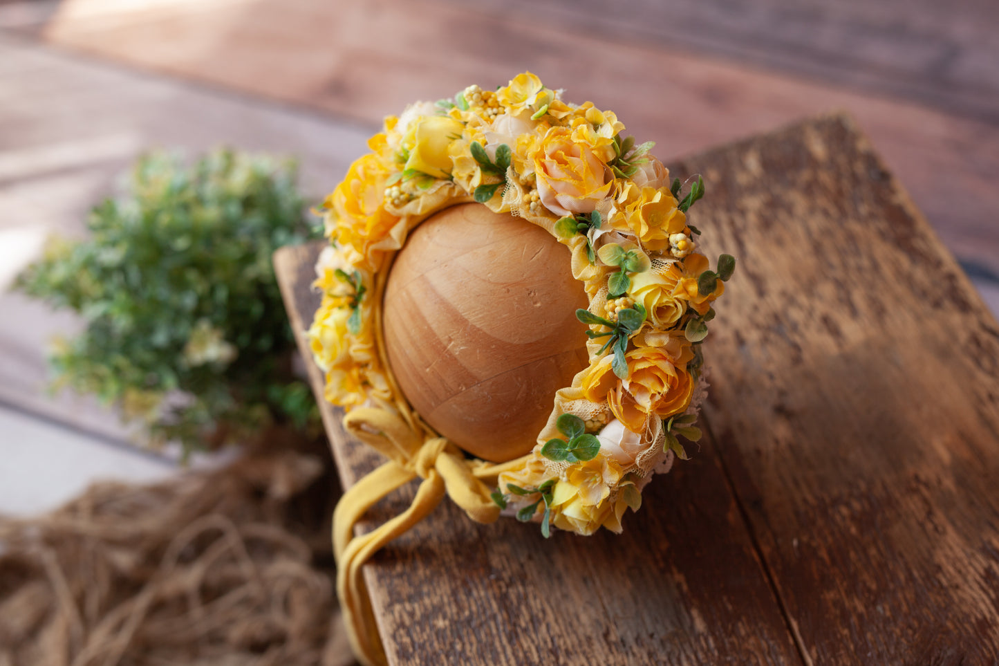 Yellow Newborn Floral Bonnet #3