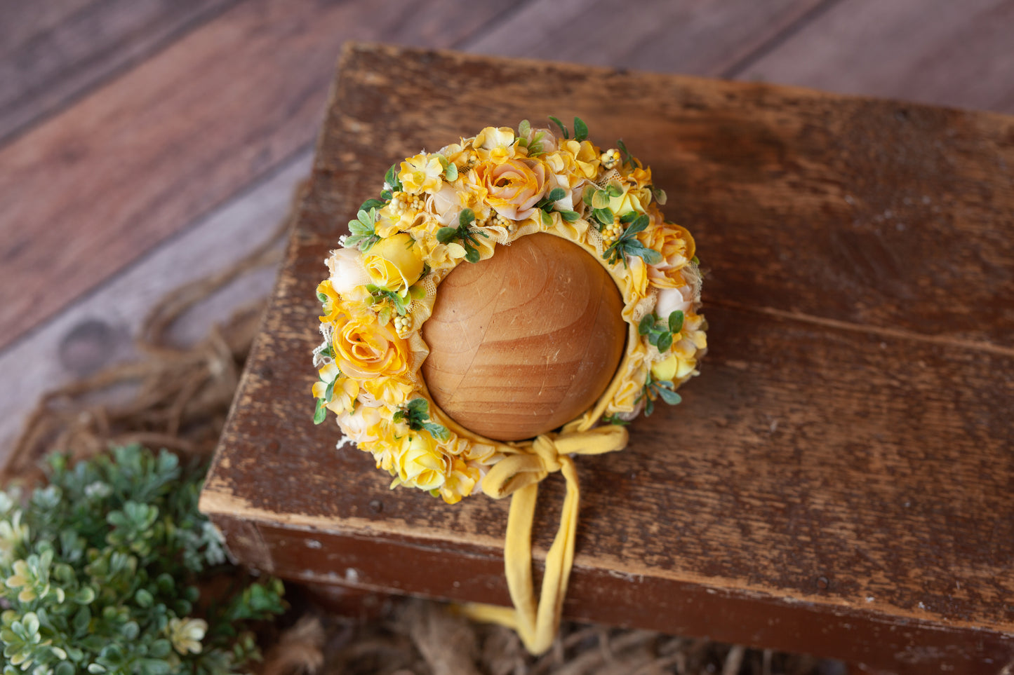 Yellow Newborn Floral Bonnet #3