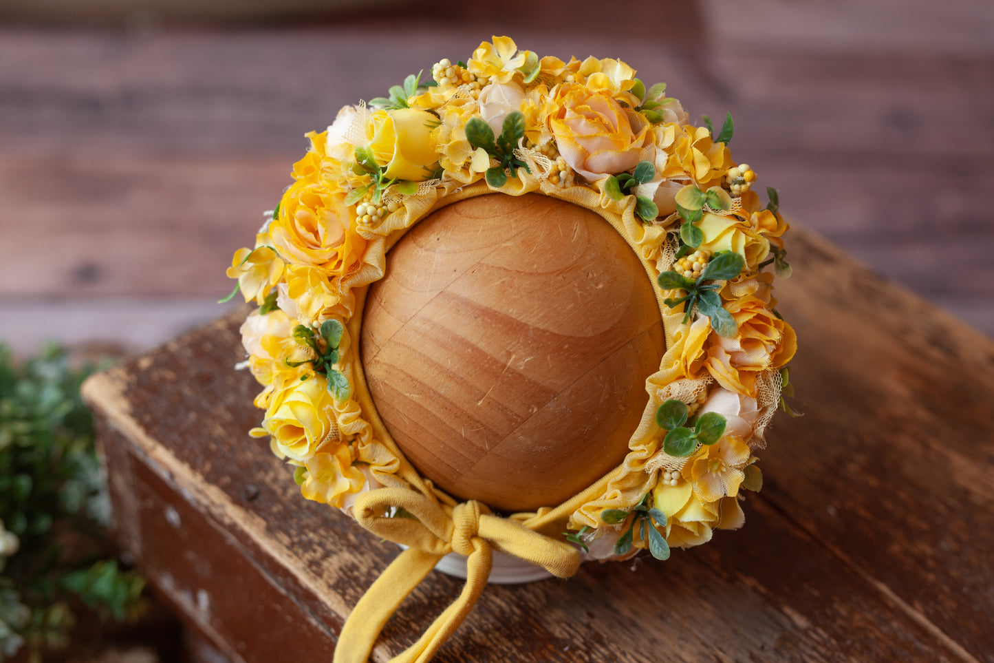 Yellow Newborn Floral Bonnet #3