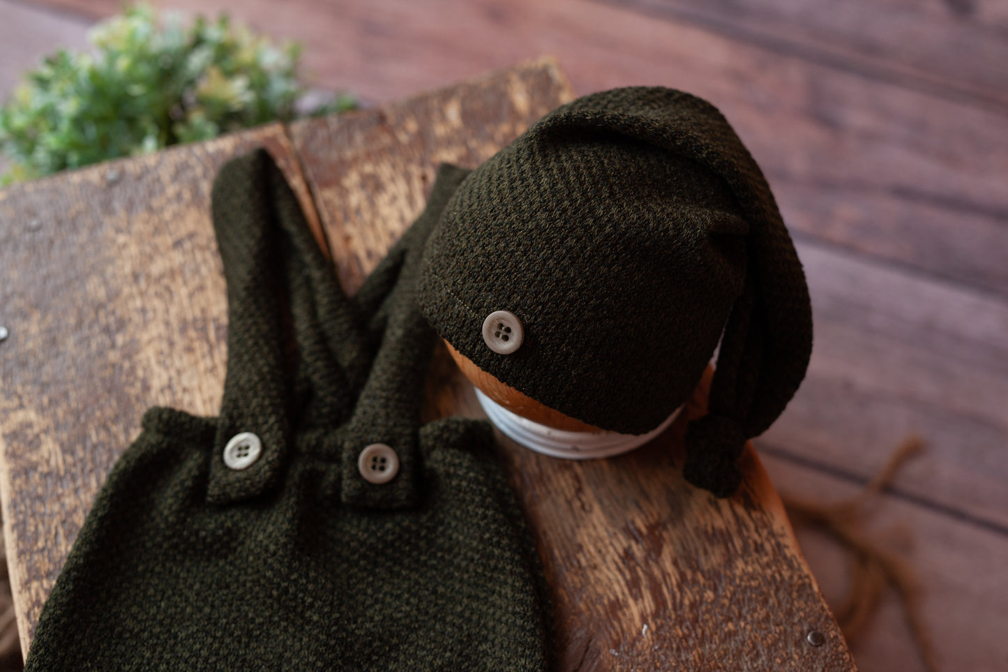 Rhodes - Newborn Shortie Overalls and Sleepy cap