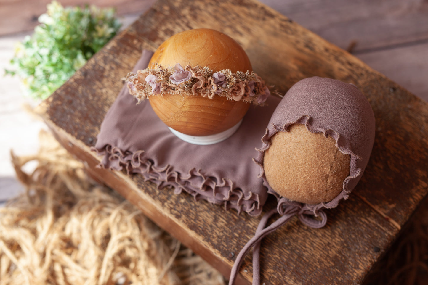 Mocha Late - Curly Wrap and Bonnet