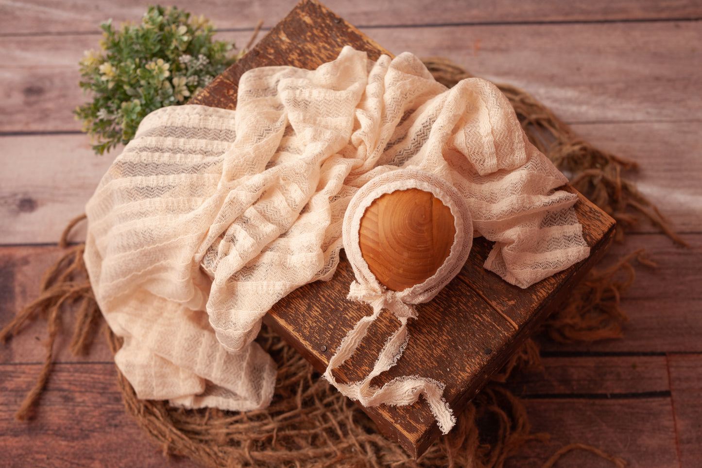 Stephanie - Cream Textured Wrap and Bonnet