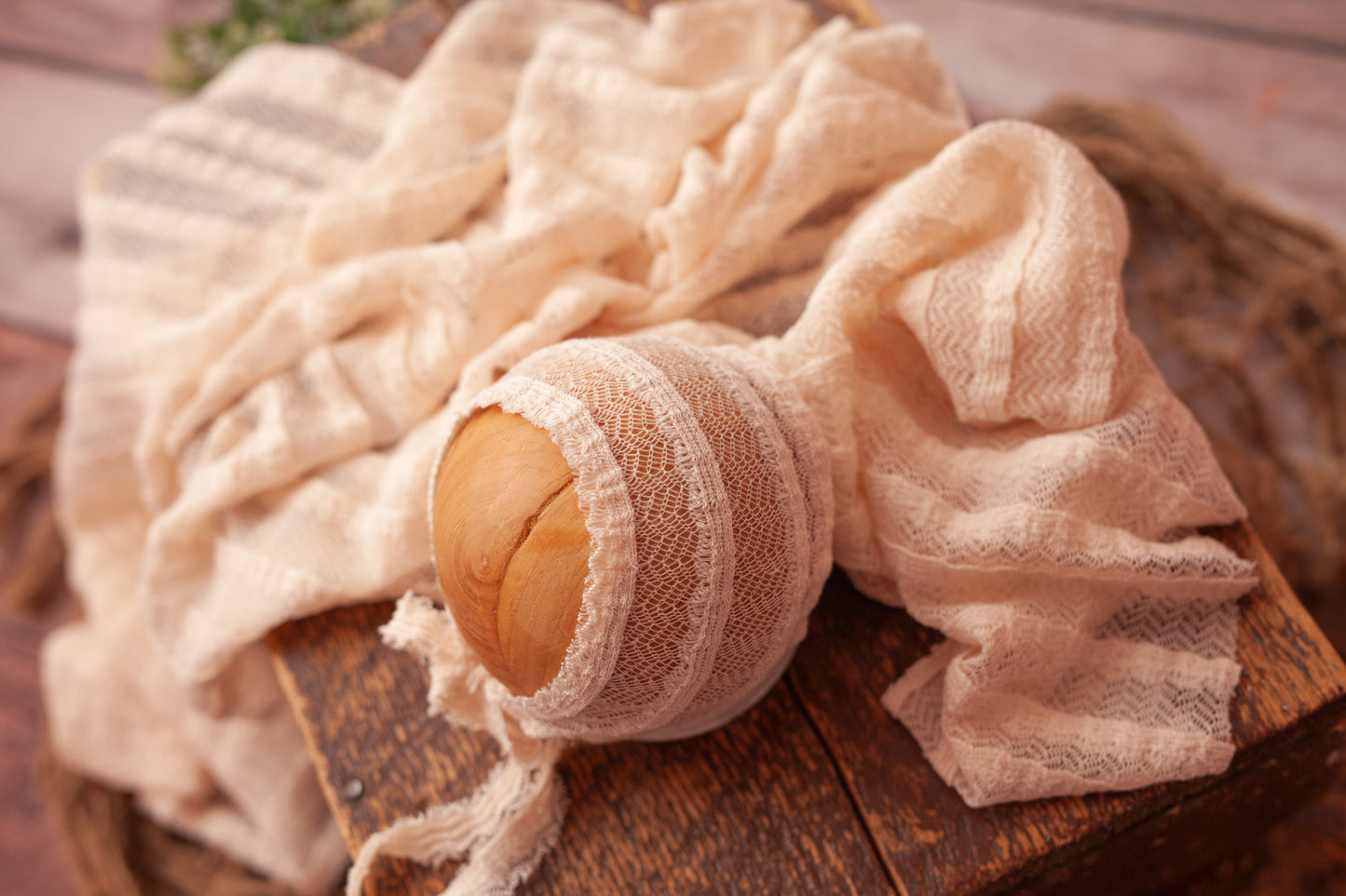 Stephanie - Cream Textured Wrap and Bonnet