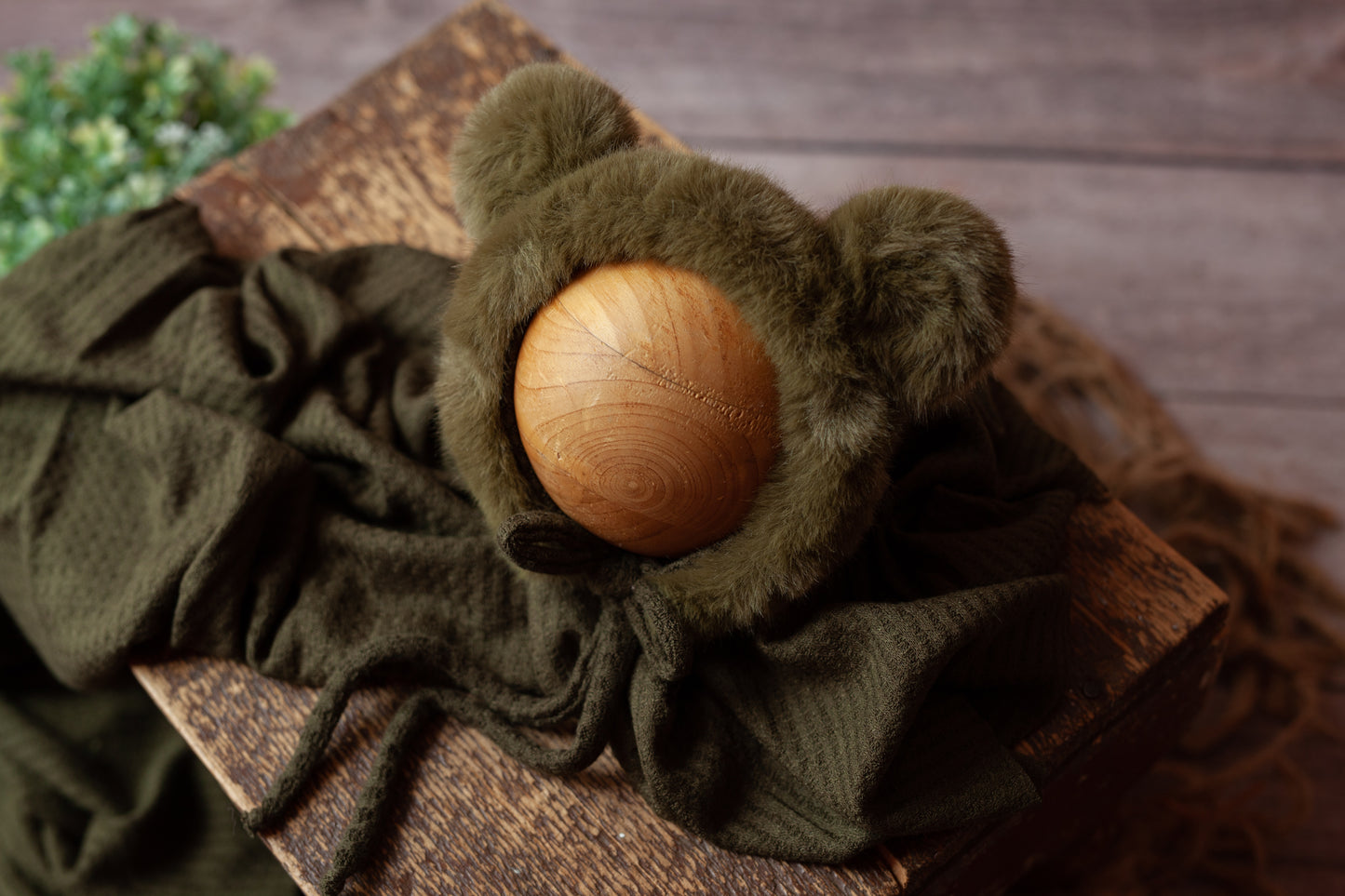 Olive Wrap and Bear Bonnet
