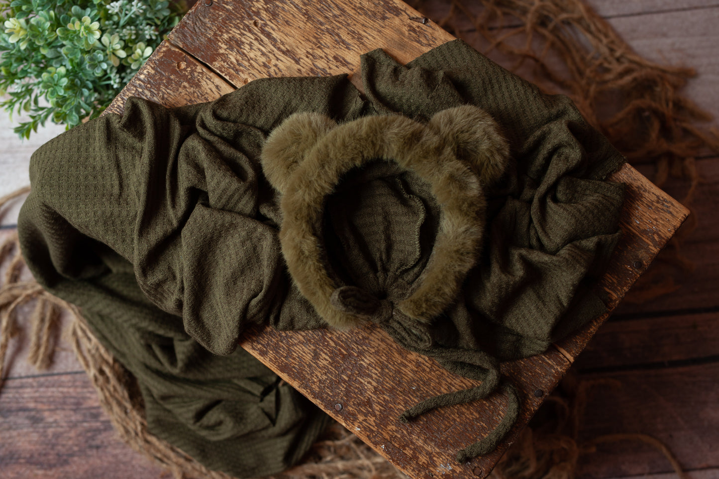 Olive Wrap and Bear Bonnet