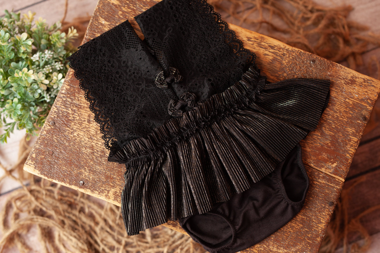 Clarice - Black 2 piece romper NEWBORN
