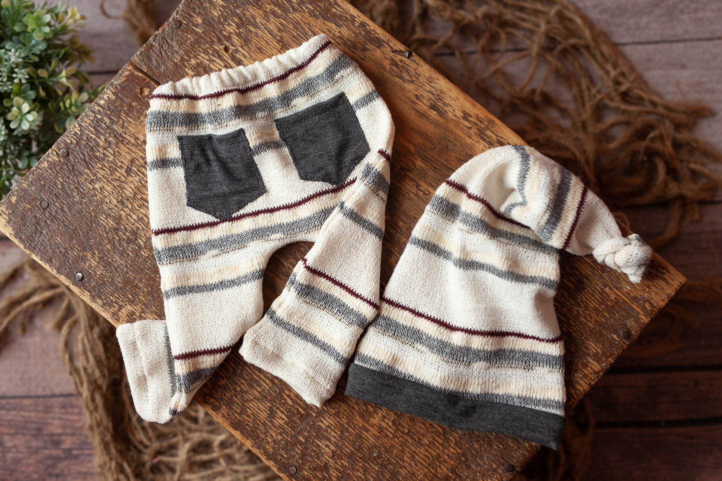 Denny - Newborn Striped Pants and Sleepy Cap