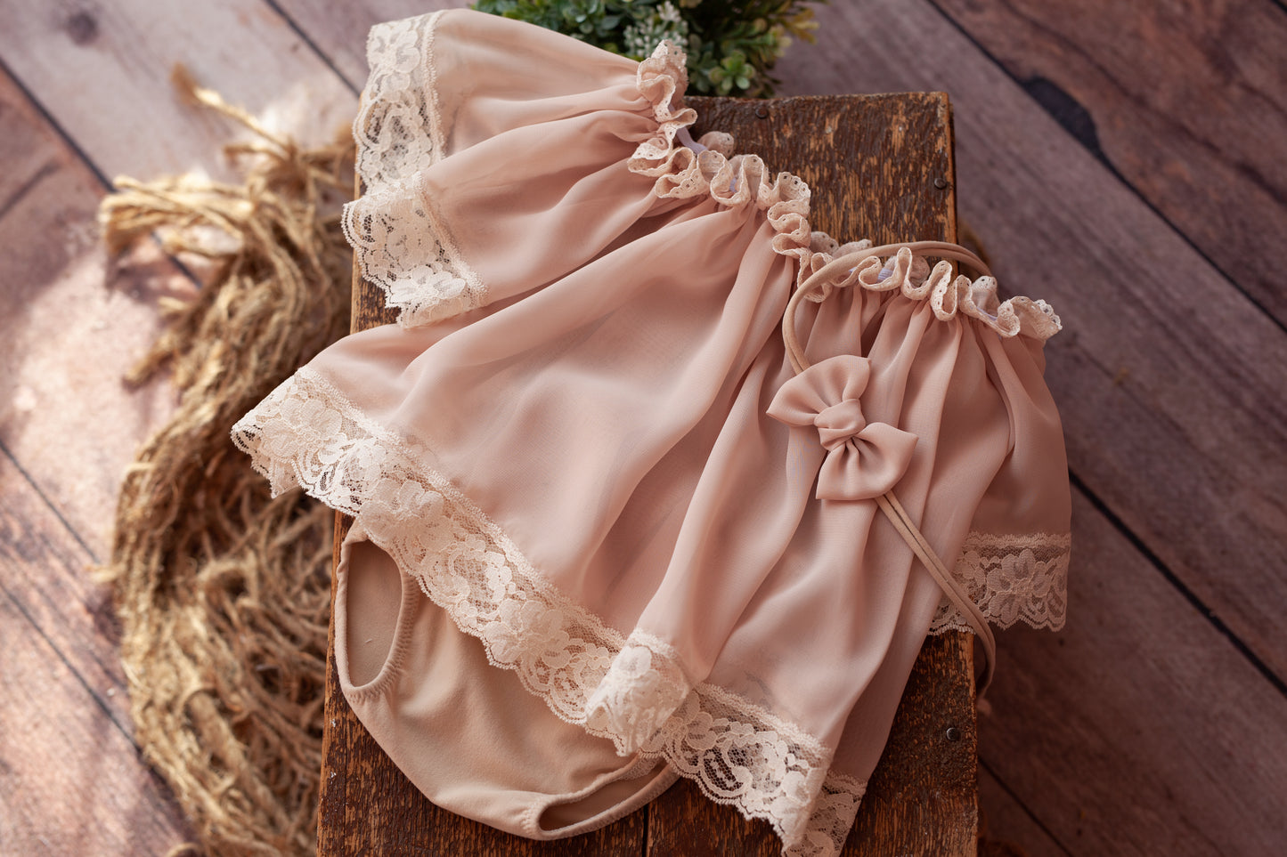 Lilith - 9-12 months Boho Romper in Light Pecan