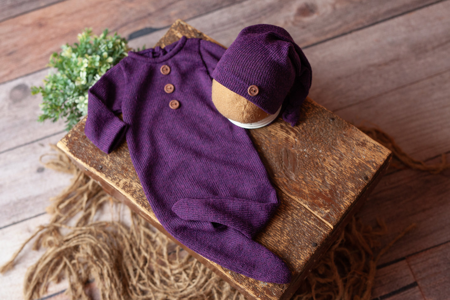 Purple Newborn Footed Sleeper and Sleepy Cap