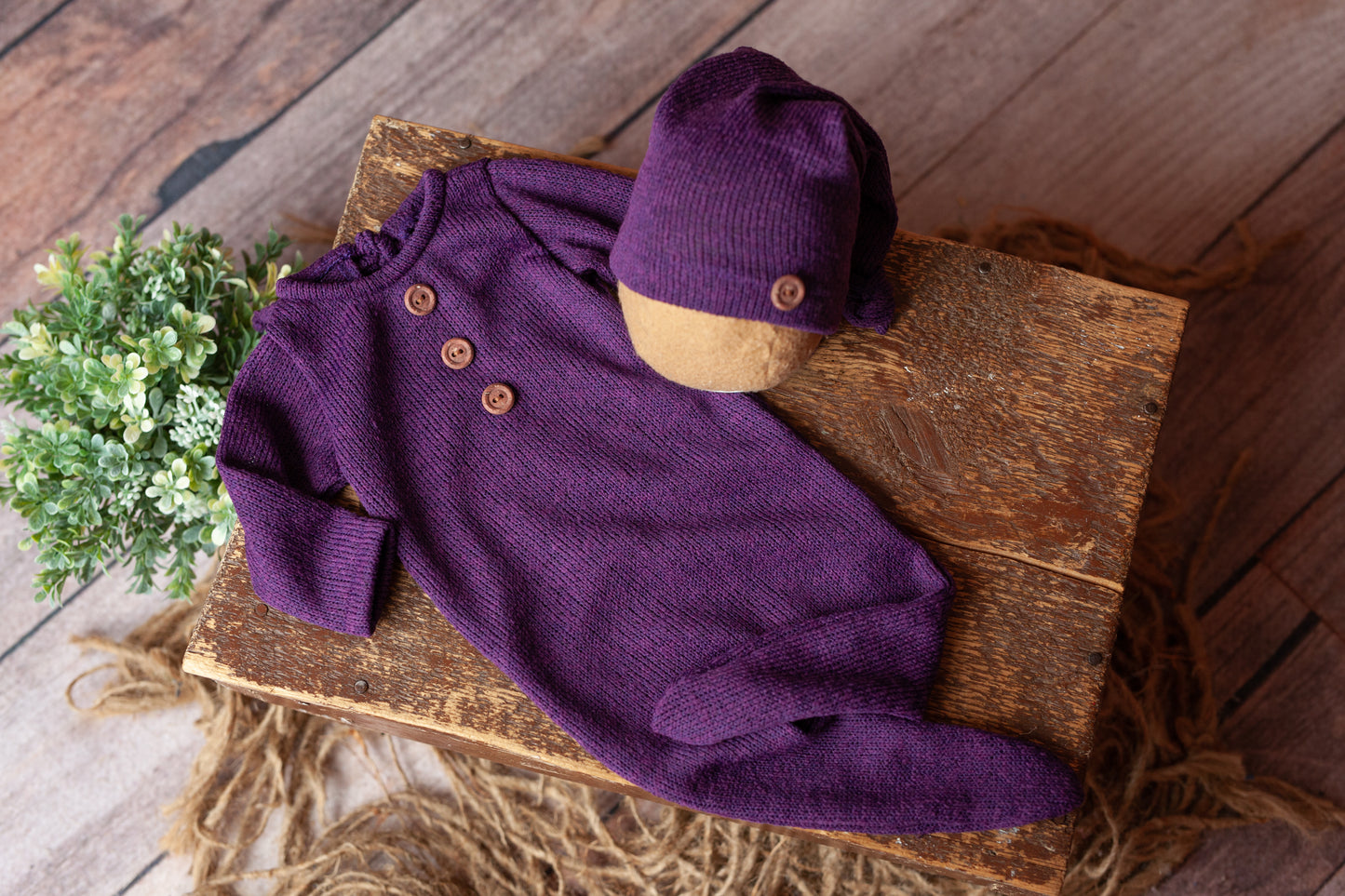Purple Newborn Footed Sleeper and Sleepy Cap