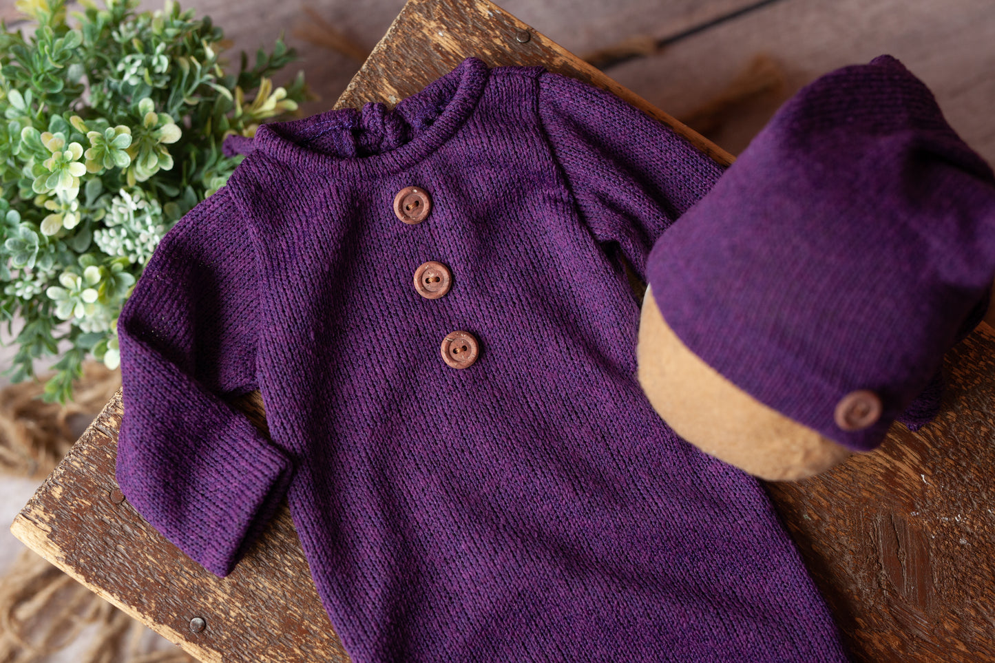 Purple Newborn Footed Sleeper and Sleepy Cap