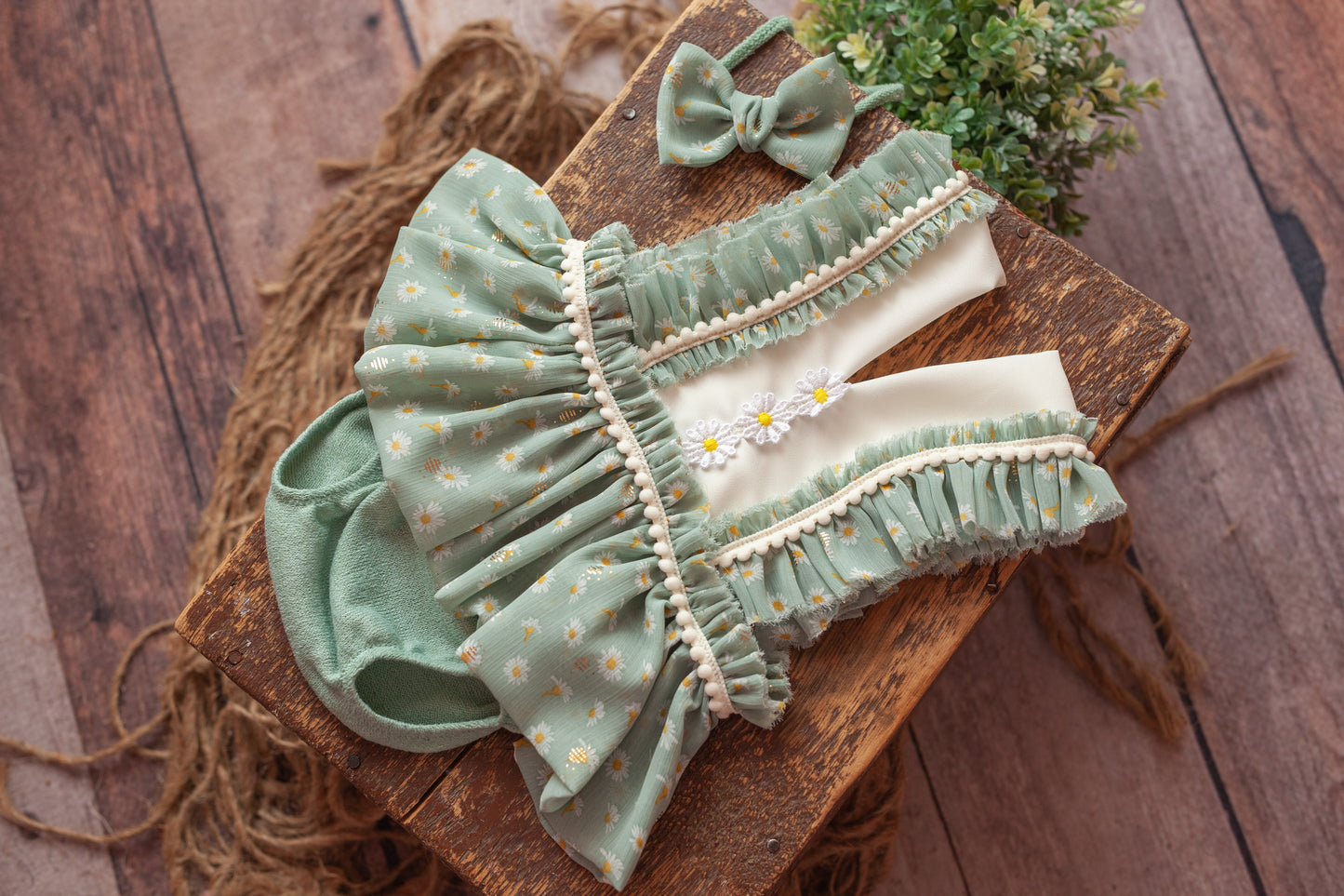 Emilia in Light Sage - Sitter Romper and Tieback