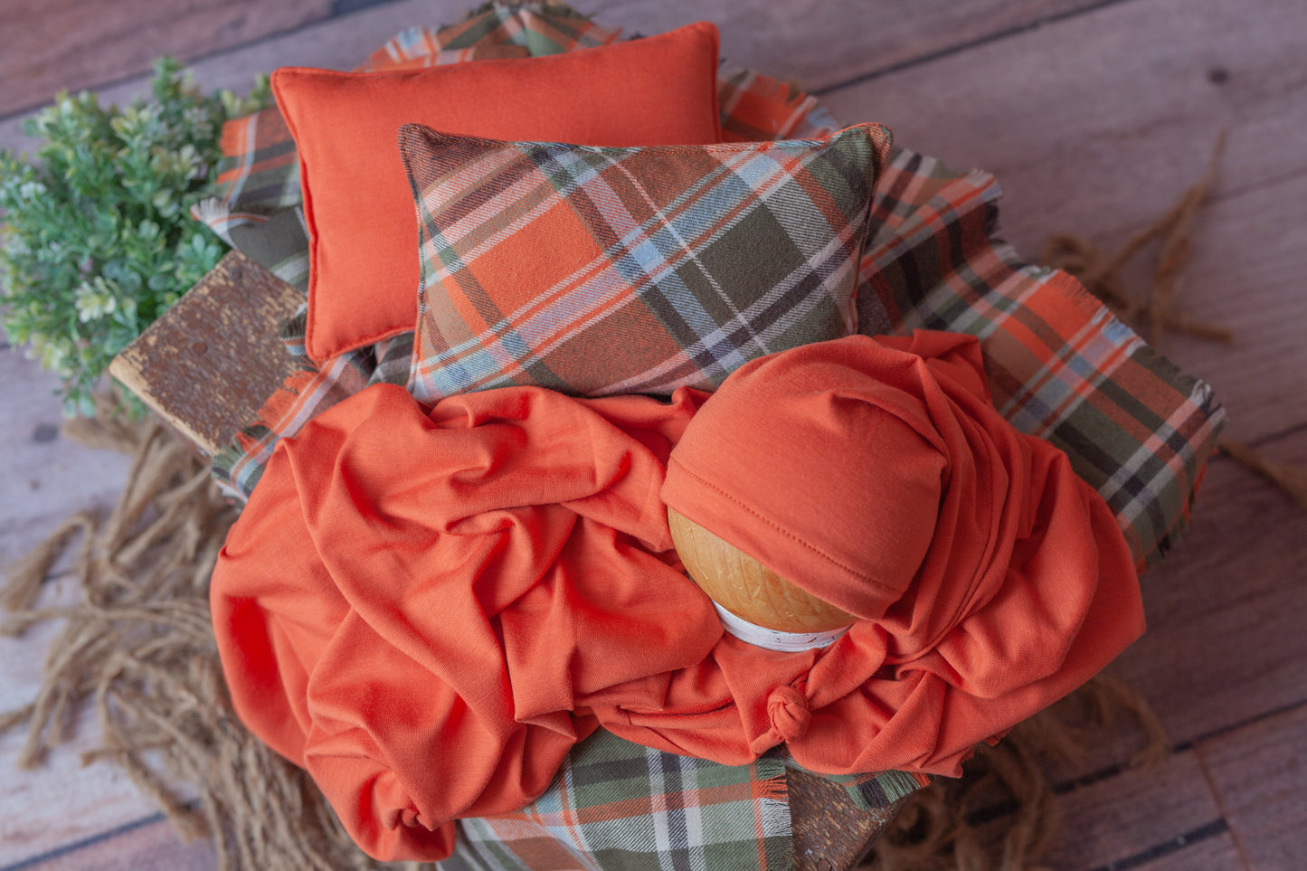 Clearance! Phyllis - Orange and Plaid 4 piece set