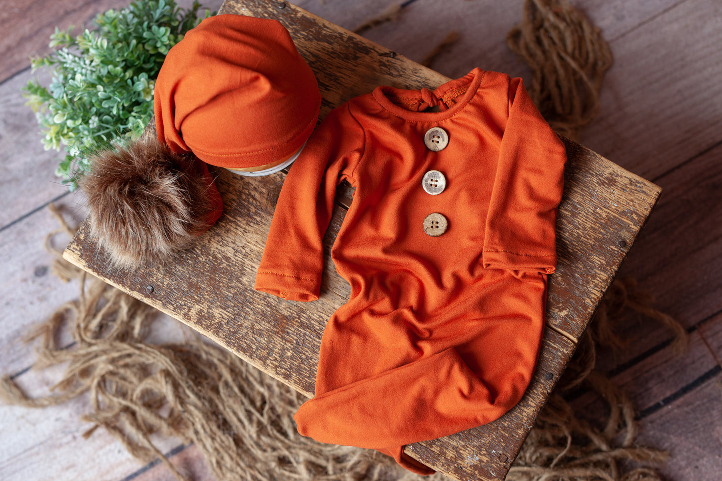Burnt Orange Newborn Footed Sleeper and Sleepy Cap