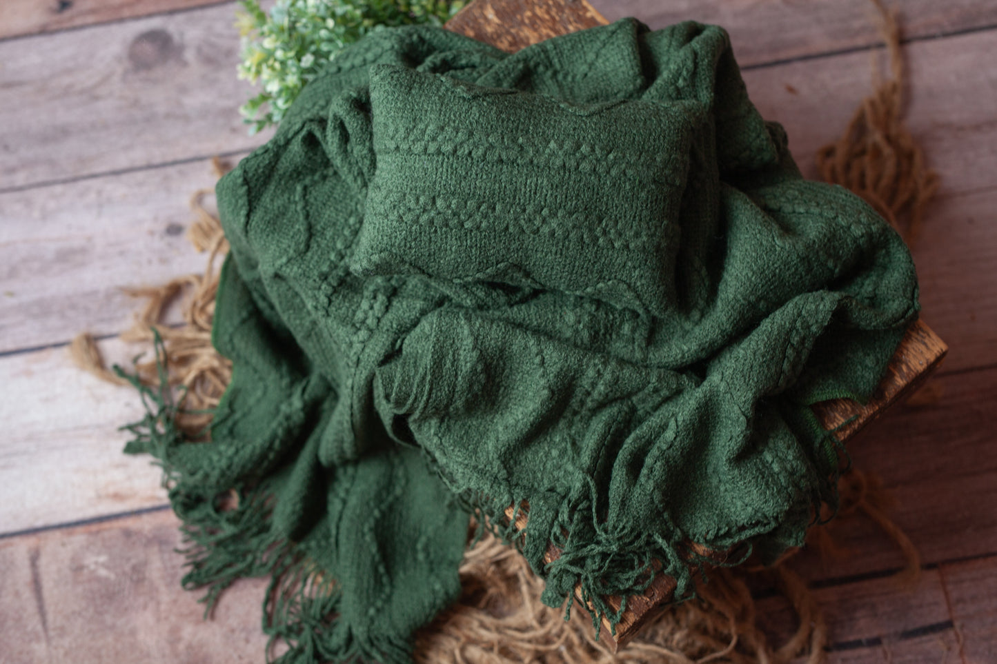 Hunter Green Textured Pillow and Layer