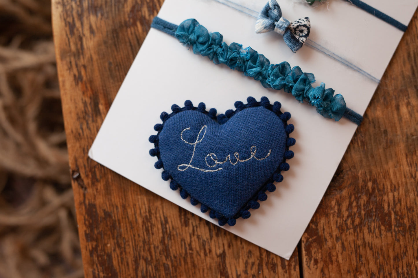 Blue tiebacks and Heart Lovie - 5 piece set