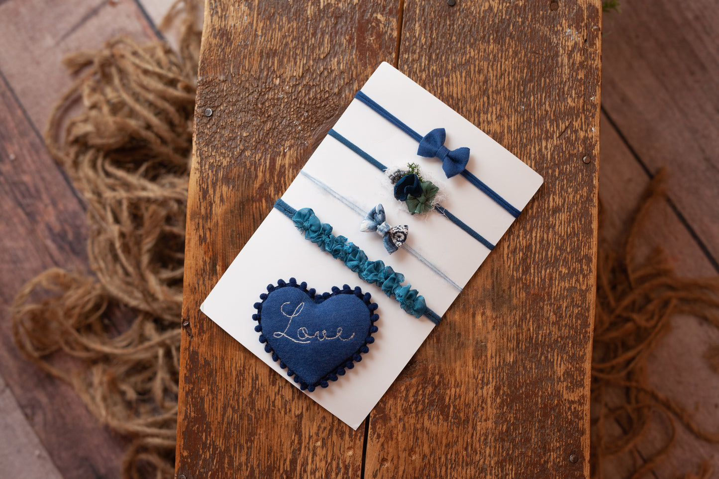 Blue tiebacks and Heart Lovie - 5 piece set