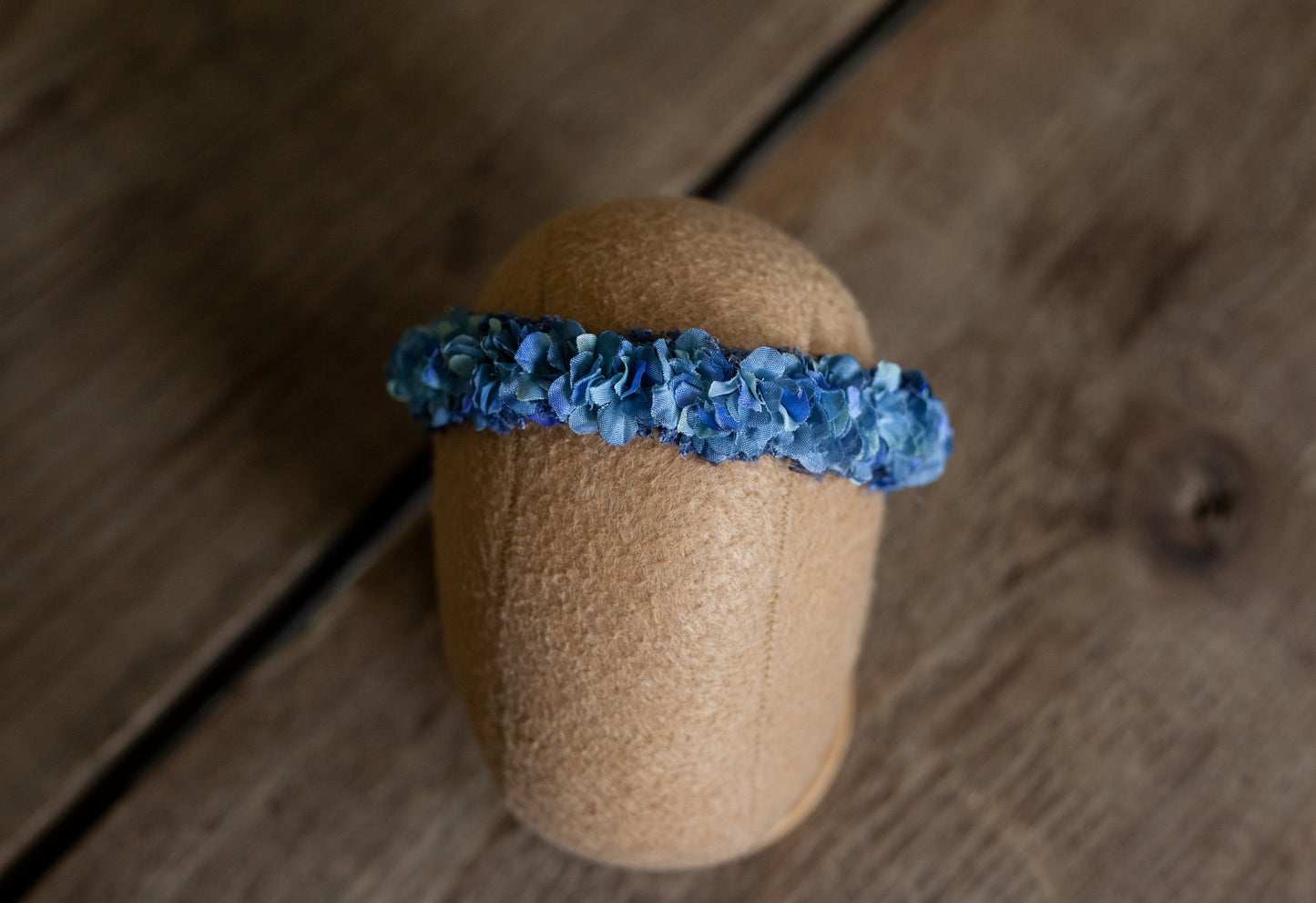 Blue Floral Half Halo on a Stretch Band