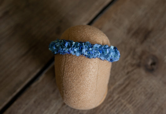 Blue Floral Half Halo on a Stretch Band