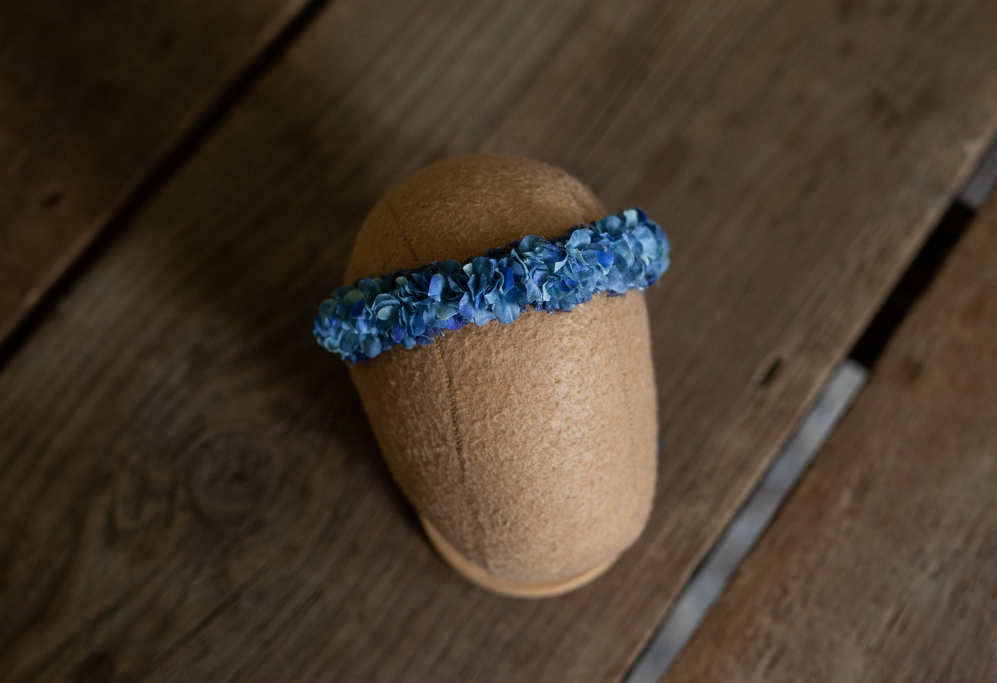 Blue Floral Half Halo on a Stretch Band