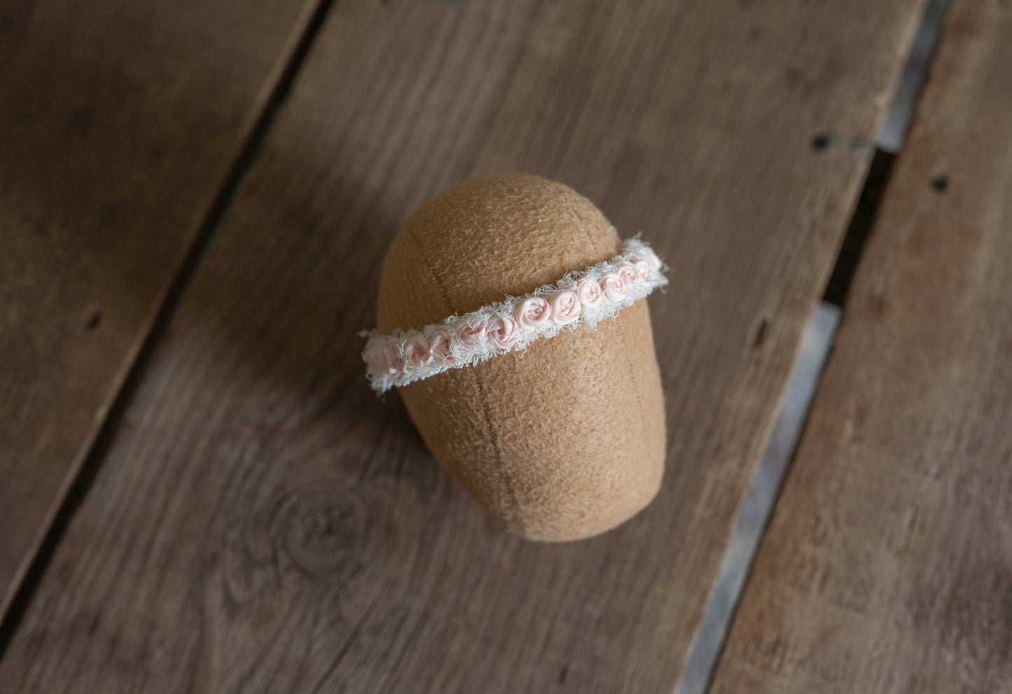 Dainty Peach Rosette Halo on Stretch Band