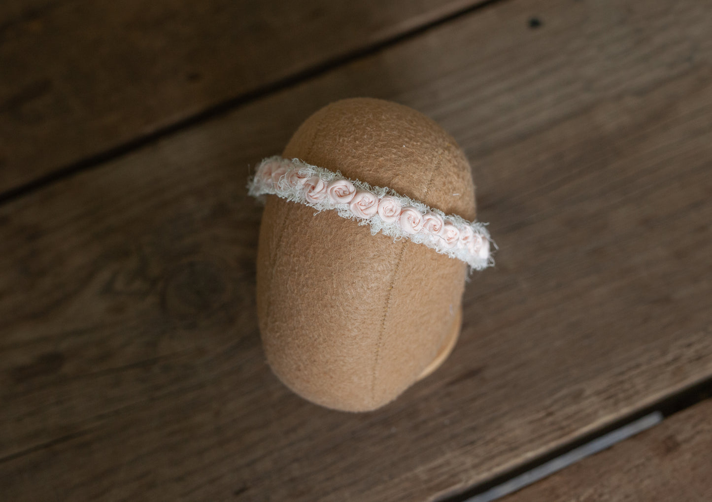 Dainty Peach Rosette Halo on Stretch Band
