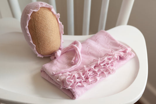 Sunset Pink Curly Wrap and Bonnet Set