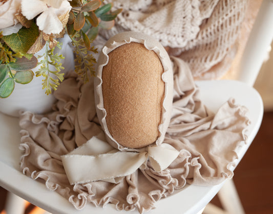 Rowan - Warm Taupe Curly Wrap and Bonnet