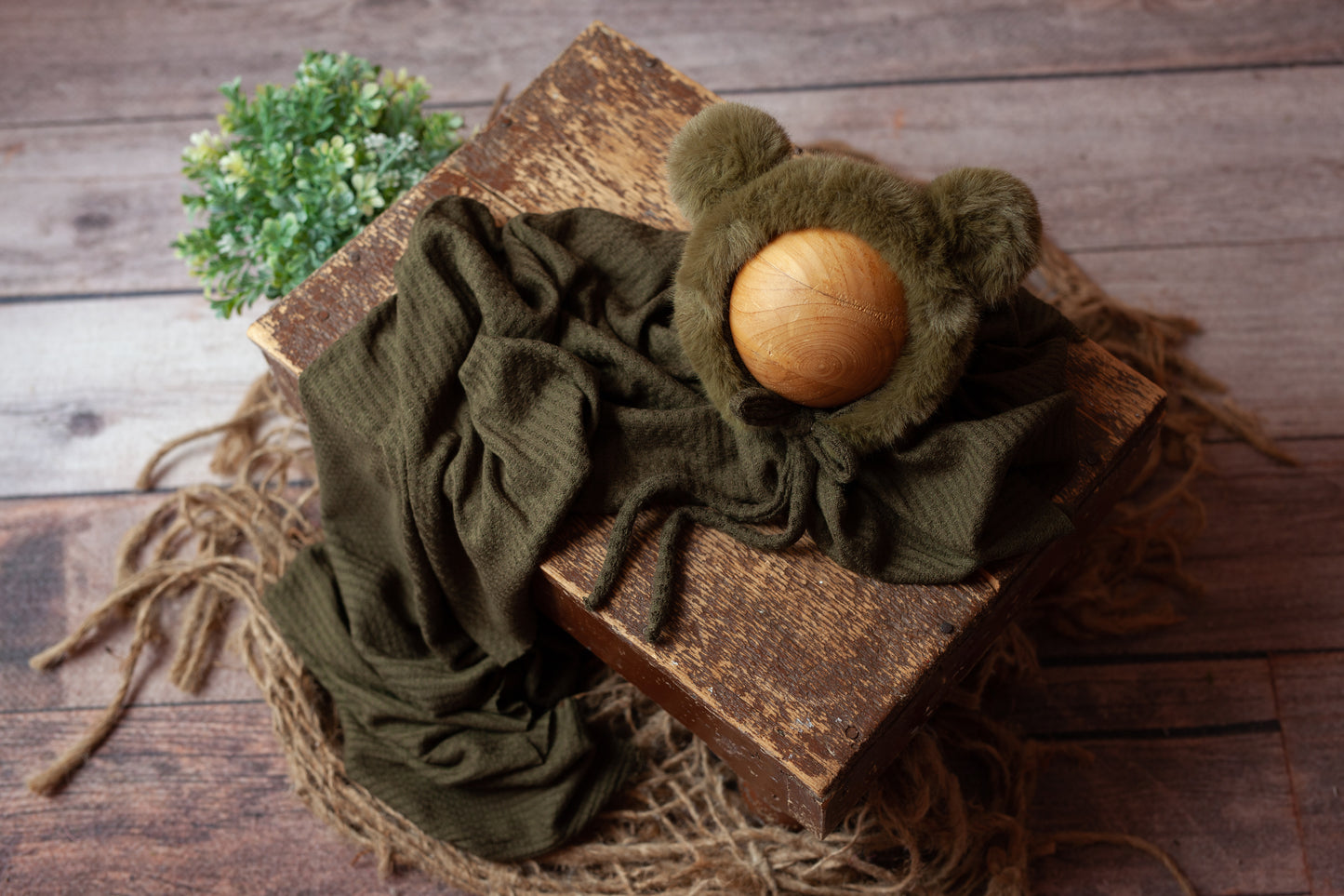 Olive Wrap and Bear Bonnet