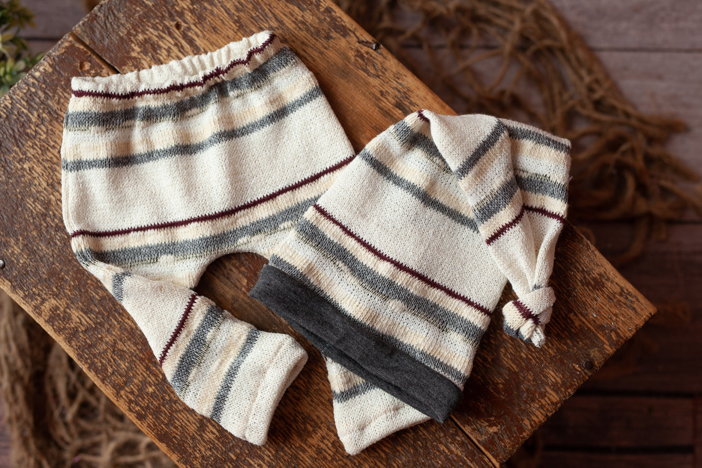 Denny - Newborn Striped Pants and Sleepy Cap