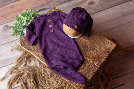 Purple Newborn Footed Sleeper and Sleepy Cap