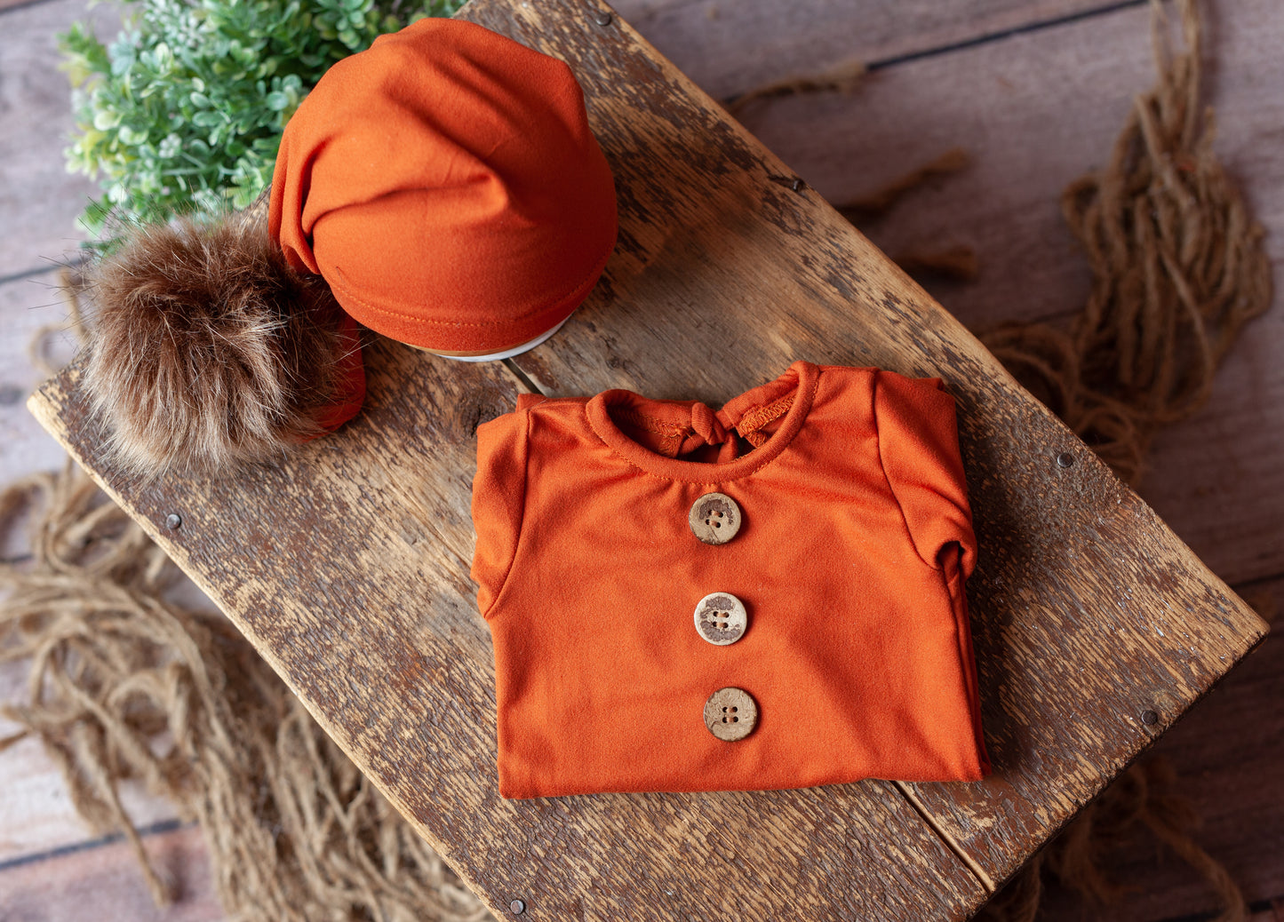 Burnt Orange Newborn Footed Sleeper and Sleepy Cap