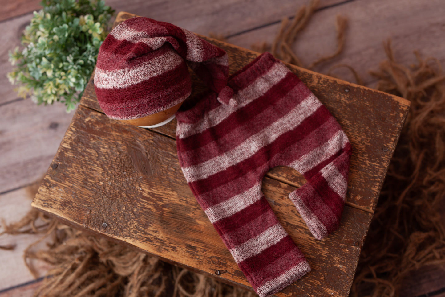 Burgundy - Newborn Pants and Sleepy Cap