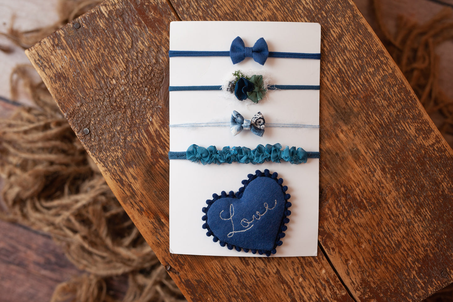 Blue tiebacks and Heart Lovie - 5 piece set