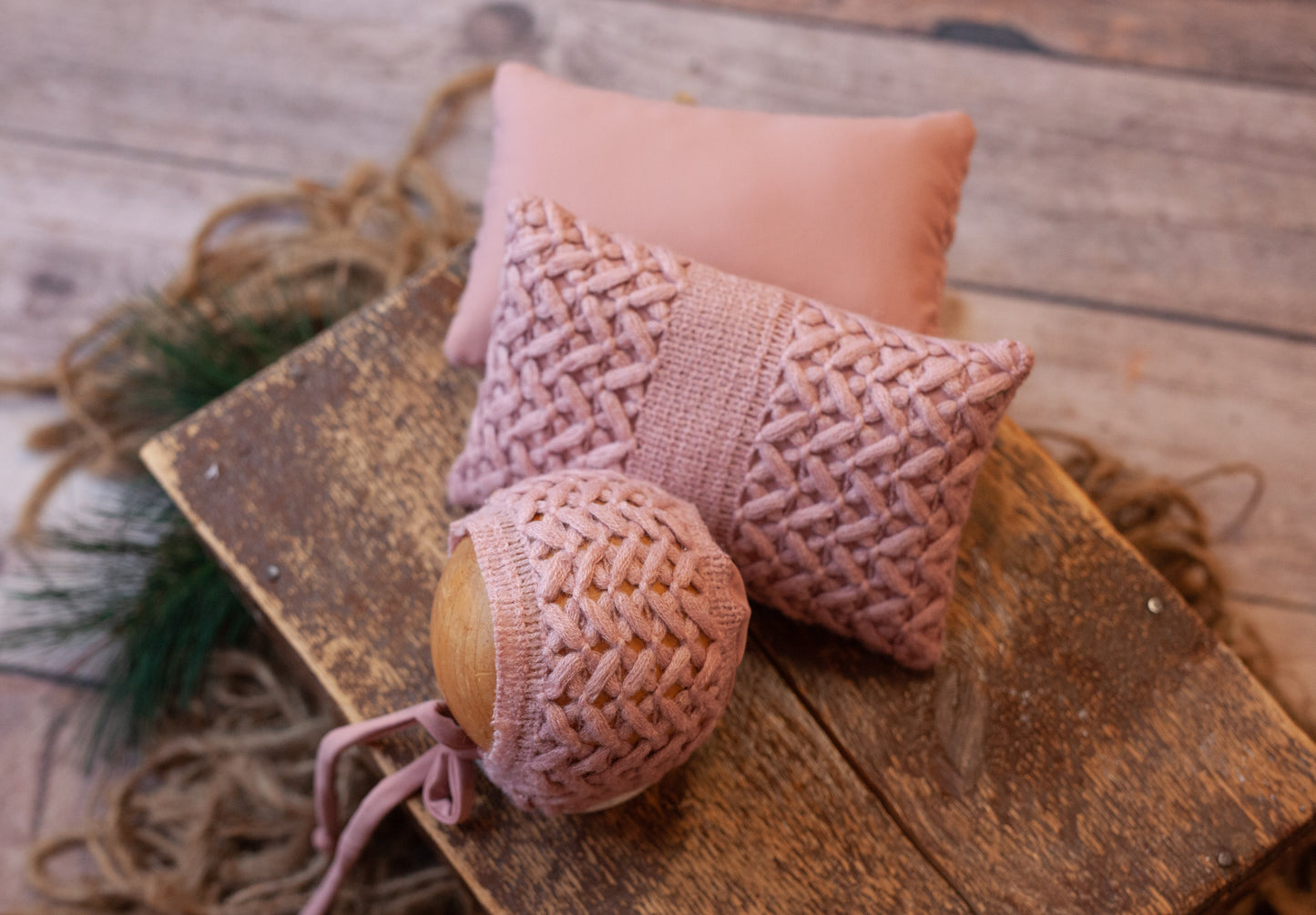 Dusty Pink Textured Pillow and Bonnet