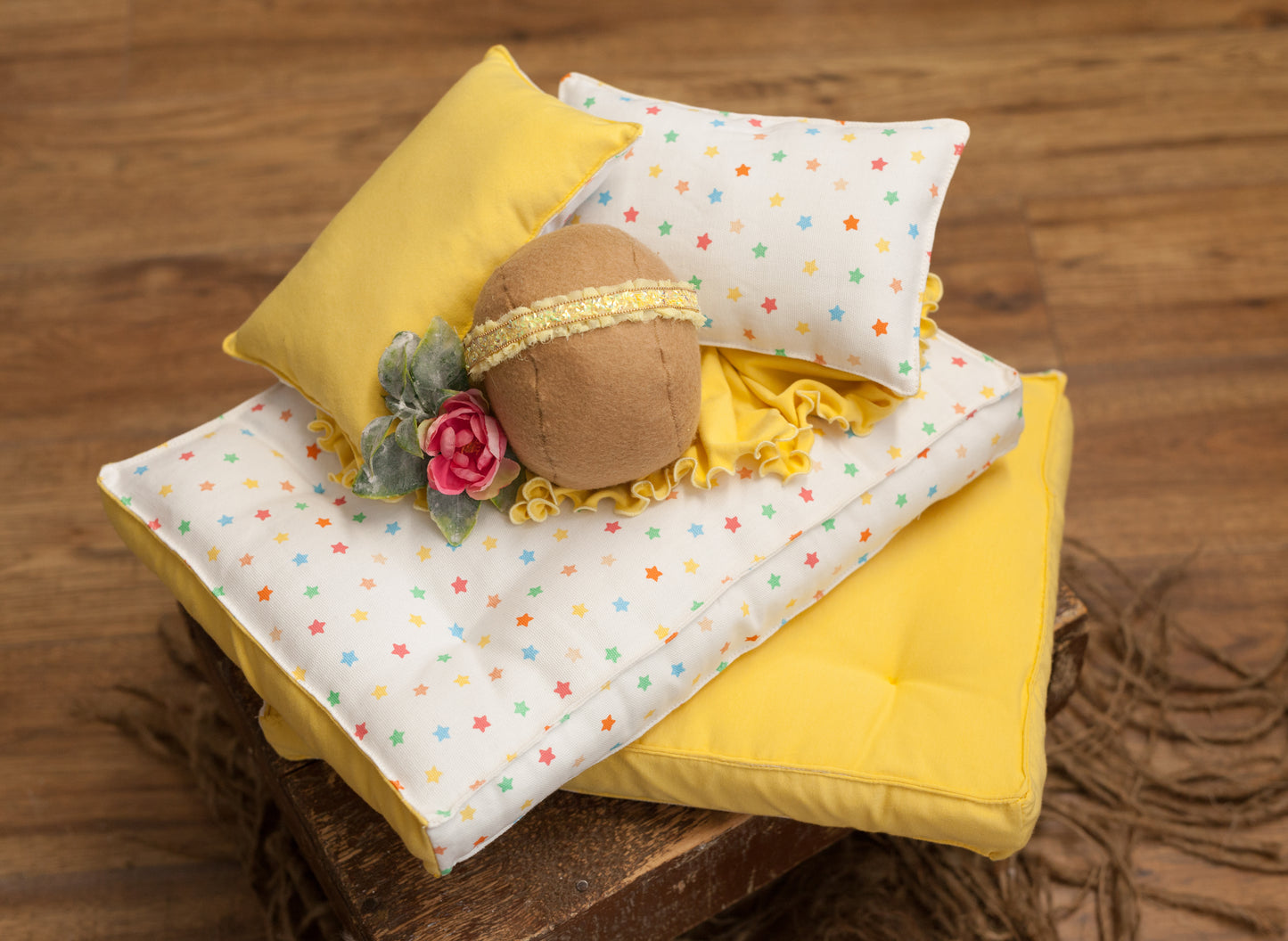 Yellow and stars- Double sided mattress and pillow set